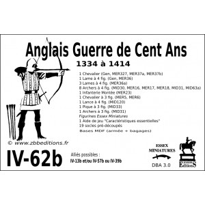 DBA3.0 - 4/62b Anglais Guerre de Cent Ans 1334 à 1414